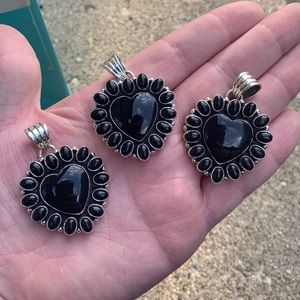 Sterling silver black onyx heart cluster pendant 925 southwest jewelry necklace